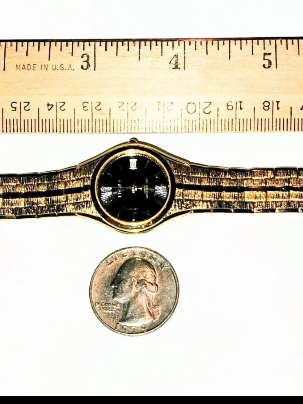 Elgin Gold-Tone Women's Dress Watch with Black Dial